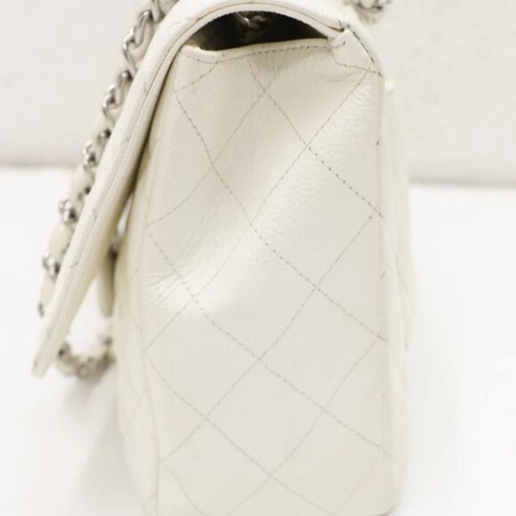Chanel White Vintage Classic Single Flap Bag Quilted Caviar Jumbo - Picture 9 of 14